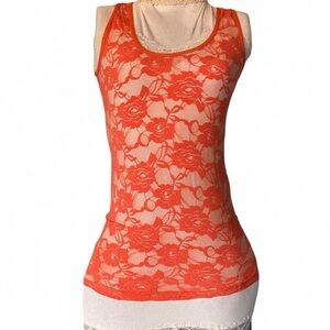 Orange Lace Rose Tank Top